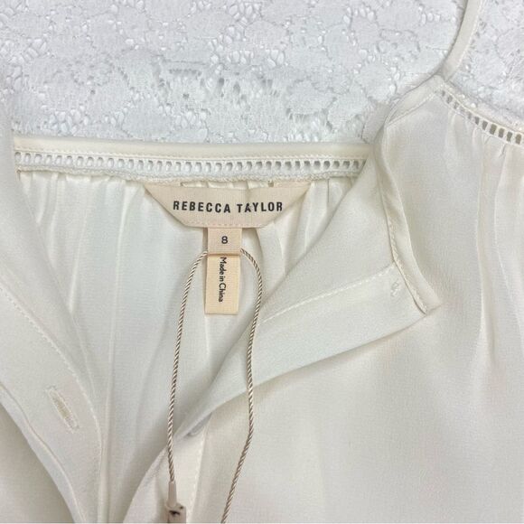 Rebecca Taylor Silk Henley Lace Panel Sarah Top Size 8 - Picture 4 of 11